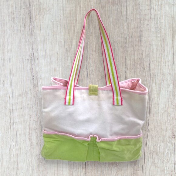 LILLY PULITZER Vintage Canvas Tote Bag Pockets Beach Diaper School Pink Green - Picture 10 of 11